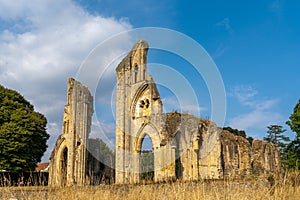 View of the ruins of the Crossing and Choir Walls at the Glastonbury Abbey