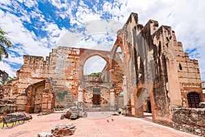 View on Ruins of the Hospital of St. Nicolas of Bari, Santo Domingo, Dominican Republic. Copy space for text.