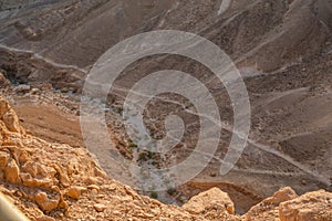 View on the ruins of the Masada fortress in the Judaean Desert, Israel