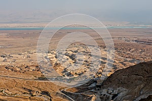 View on the ruins of the Masada fortress in the Judaean Desert, Israel