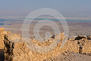 View on the ruins of the Masada fortress in the Judaean Desert, Israel