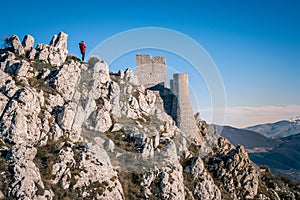 View of the ruins of the medieval castle of Rocca Calascio located in the vicinity of the Gran Sasso-symbols of Abruzzo