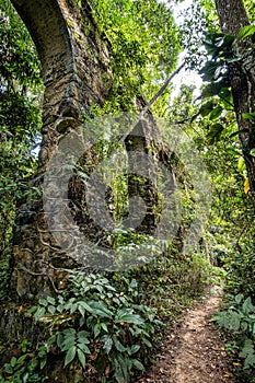 View of the ruins of the old Lazaretto aqueduct at Ilha Grande, Angra dos Reis, Rio de Janeiro, Brazil