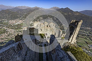 View the ruins of The Sacra of San Michele and the magnificent view on the Susa Valley , province of Turin, Piedmont, Italy