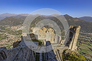 View the ruins of The Sacra of San Michele and the magnificent view on the Susa Valley , province of Turin, Piedmont, Italy