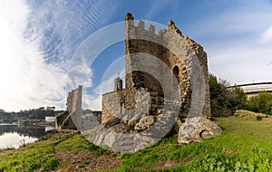 View of the ruins of the Torres de Oeste Castle and fortress on the Arousa River in Galicia photo