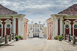 View of Rundale Pils entrance. It was built in the 1730 to design by Bartolomeo Rastrelli as a summer residence of Biron, the Duke