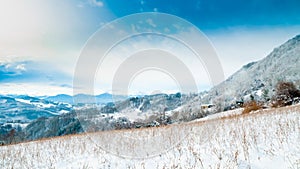 View of a rural area covered in snow on the Apennines mountains