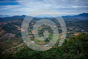 View of the rural fields of mexico from the top of a mountain