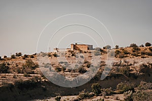 A view of a rural village house in the High Atlas Mountains in Morocco.