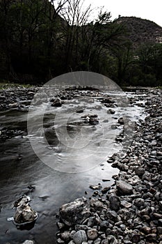 View of rushing water in a rocky river