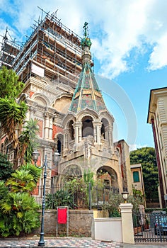 View of russian orthodox church in San Remo. Italy