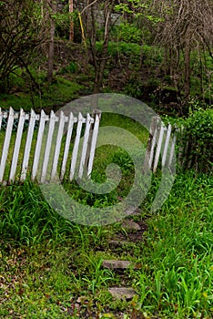 Rustic Stone Steps Through Rustic Wood Picket Fence - New River Gorge National Park - Thurmond, West Virginia photo