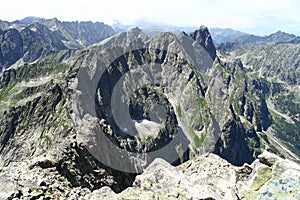 View from Rysy peak in Tatry mountains