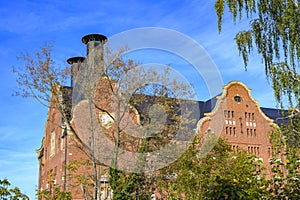 View from the S-Bahn station to a historic malthouse