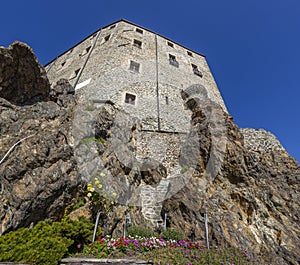 View of the Sacra of San Michele in Sant\'Ambrogio of Torino, Province of Turin, Piedmont, Italy