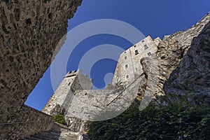 View of the Sacra of San Michele in Sant\'Ambrogio of Torino, Province of Turin, Piedmont, Italy