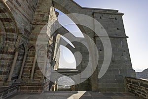 View of the Sacra of San Michele in Sant\'Ambrogio of Torino, Province of Turin, Piedmont, Italy