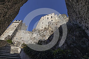 View of the Sacra of San Michele in Sant'Ambrogio of Torino, Province of Turin, Piedmont, Italy