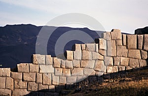 View of the Sacsayhuaman fortress, Inca ruins in Cusco or cuzco, Peru