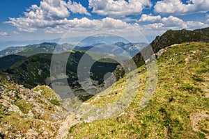 View from saddle under Dumbier montain in Low Tatras mountains during summer