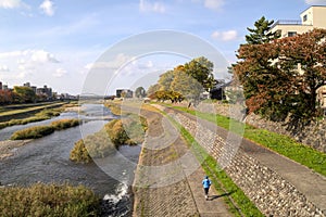 View of the Sai River from the Shinbashi Bridge. Kanazawa, Japan, November 2019