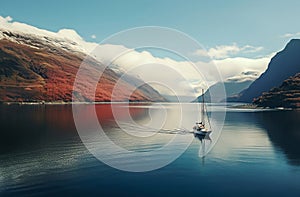 View of a sailboat in the Lago Del Desierto in Argentina photo