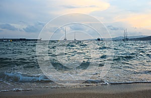 View of sailboats in the sea