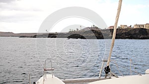 View from the sailing catamaran at the time of movement on the Atlantic Ocean