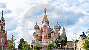 View of Saint Basil Cathedral and Kremlin tower