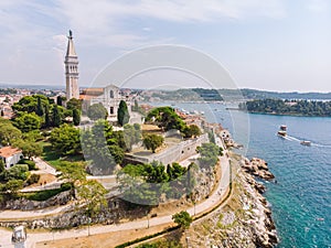 View of saint Euphemia church in Rovinj from the air