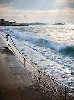 Wave on the Saint-Malo dike photo