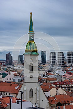 View of Saint Martin Cathedral of Bratislava with the old town  in the background, Slovakia