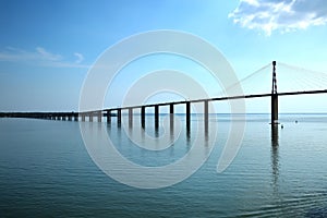 View of the Saint-Nazaire Bridge which is a cable-stayed bridge spanning the Loire River, Saint-Nazaire, France.