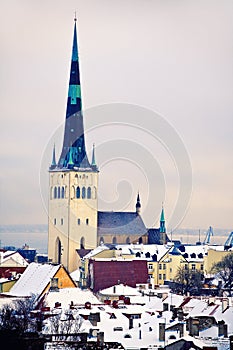 View of Saint Olaf church, Tallinn, Estonia photo