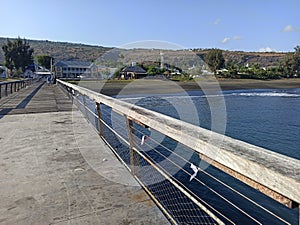 View of Saint Paul and the beach from the wooden jetty, Reunion