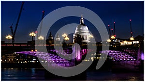 View on Saint Paul Cathedral and the Southwark Bridge at night. London, Great Britain