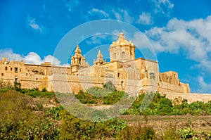 view of Saint Pauls Cathedral in Mdina, Malta