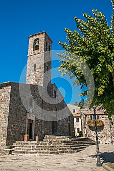 View of Saint Peter church in the medieval center of Radicofani, Tuscany