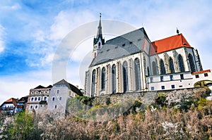 View of the Saint Vitus Church in Cesky Krumlov, Bohemia, Czeh republic.