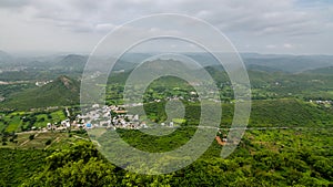 View from Sajjangarh Palace or Monsoon Palace is a hilltop palatial residence in the city of Udaipur, Rajasthan