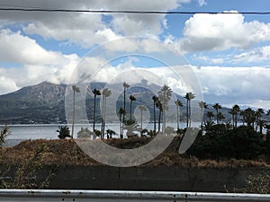 View of Sakurajima Volcano from road in Kagoshima Kyushu island