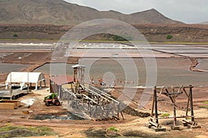 View of salinas, the salt evaporation ponds. Pedra de Lume. Sal island. Cape Verde