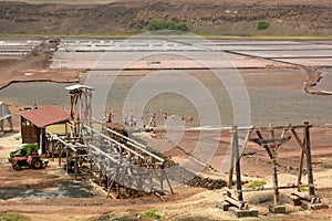 View of the salt evaporation ponds. Pedra de Lume. Sal island. Cape Verde