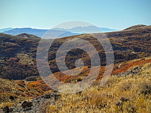 View of the Salt Lake Valley and Wasatch Front desert Mountains in Autumn Fall hiking Rose Canyon Yellow Fork, Big Rock and Waterf