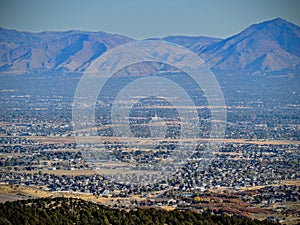 View of the Salt Lake Valley and Wasatch Front desert Mountains in Autumn Fall hiking Rose Canyon Yellow Fork, Big Rock and Waterf