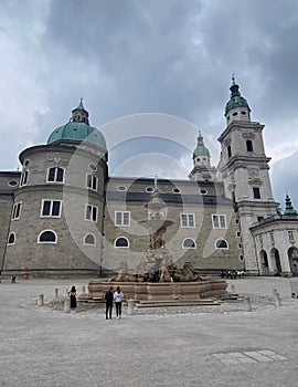 view salzburg cathdral, salzburg, austria. view at the residenzplatz