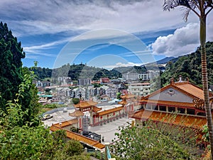 View from Sam Puh Buddhist temple to the cityscape of Brinchang, Cameron Highlands, Malaysia