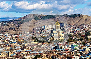 View of Sameba cathedral in Tbilisi