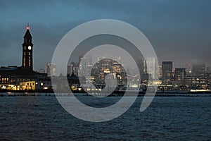 A view of the San Francisco Bay in the evening with the Clock Tower